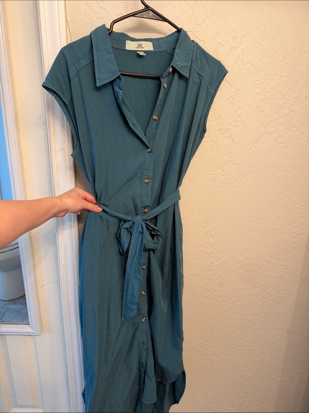 Button-down Teal Shirt Dress